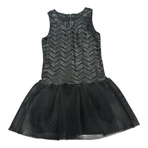 EUC Eliza B Girls Size 14 Chic Black Mesh Chevron Dress- Worn Once!